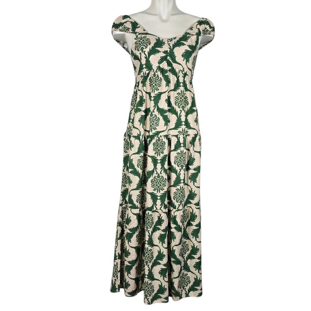 NWT Monteau Los Angeles Women's Green Floral Tiered Maxi Dress Small